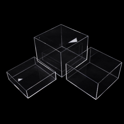 Clear square acrylic lidless cube display storage box set of 3 