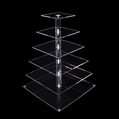 Custom 6 tier clear square acrylic wedding cake tower transparent dessert fruits display stand 