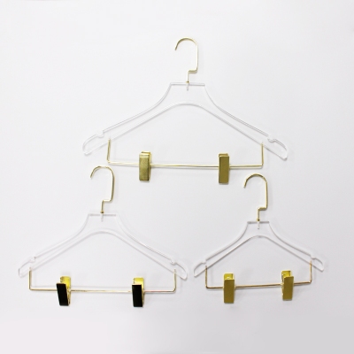  clear acrylic coat suits dress clothes hangers with golden clips for home/garment stores 
