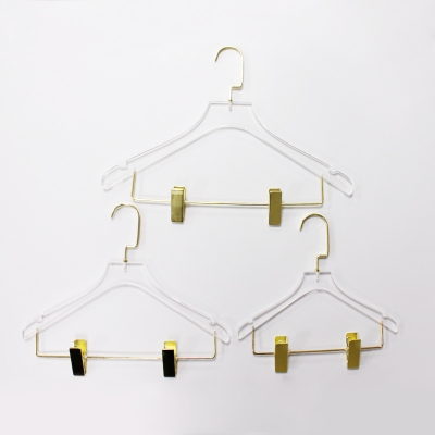  clear acrylic coat suits dress clothes hangers with golden clips for home/garment stores 