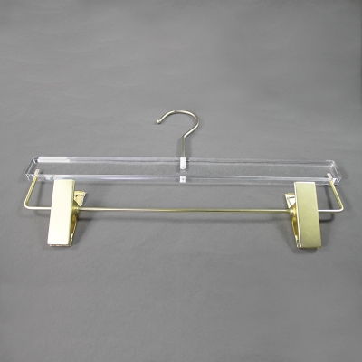 clear transparent acrylic gold clip pants skirt hangers for garment stores logo printing