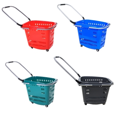 Supermarket plastic shopping shopping basket with 4 wheels