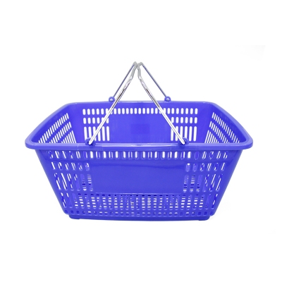 Eco-friendl plastic net shopping basket with metal handle for supermarket/shop