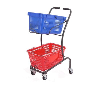 Japanese style double basket supermarket shopping cart trolley with wheels 