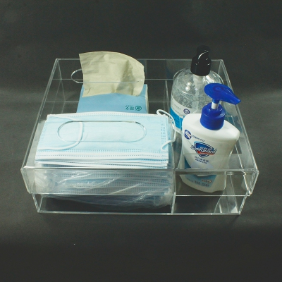 Custom Clear Multi-function Acrylic Face Mask Dispenser Acrylic Display Case Box for Masks, Tissues and Sanitizer Liquid soap 